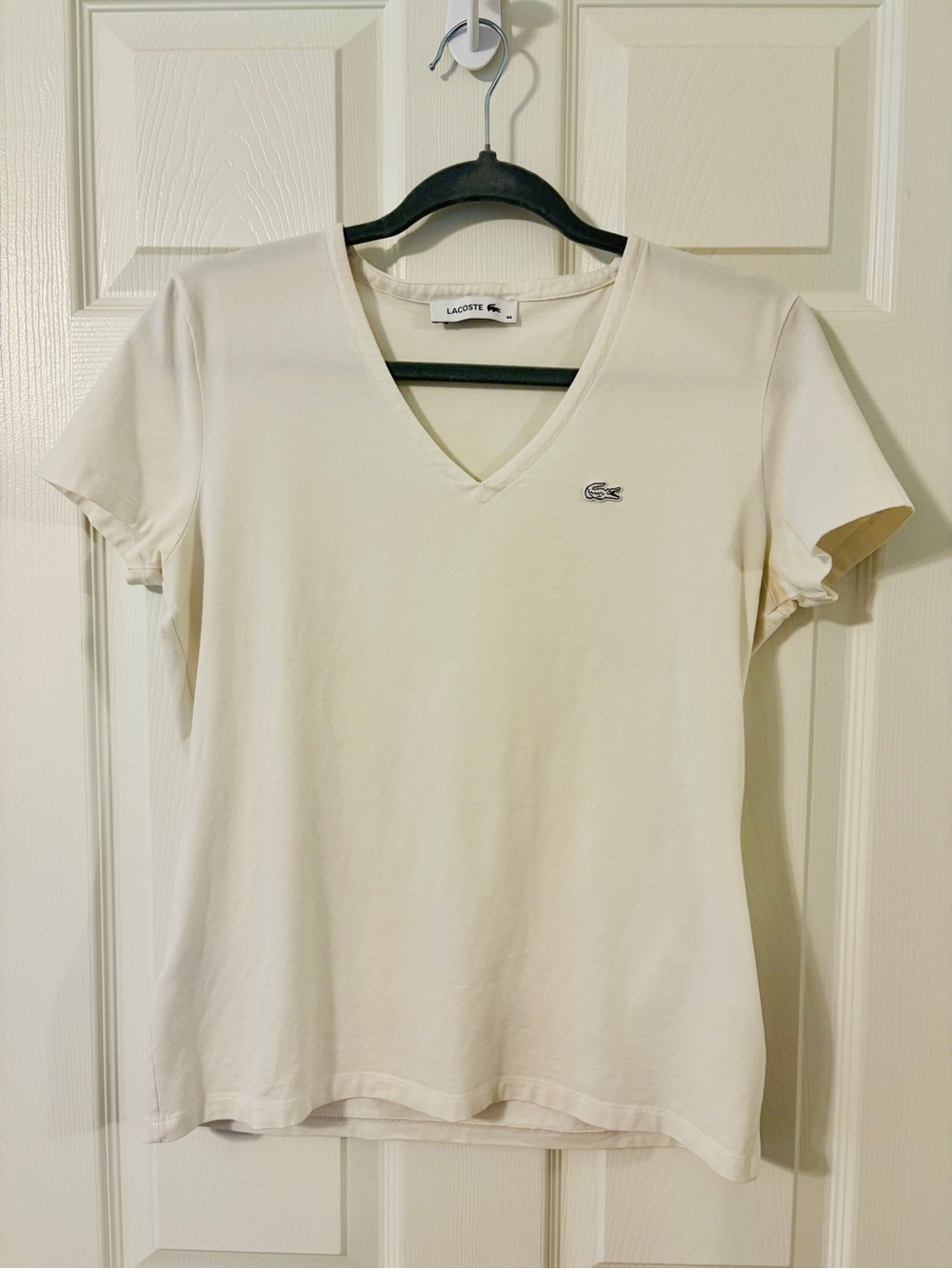 Lacoste Women's V-Neck Short Sleeve Tee in Off-White